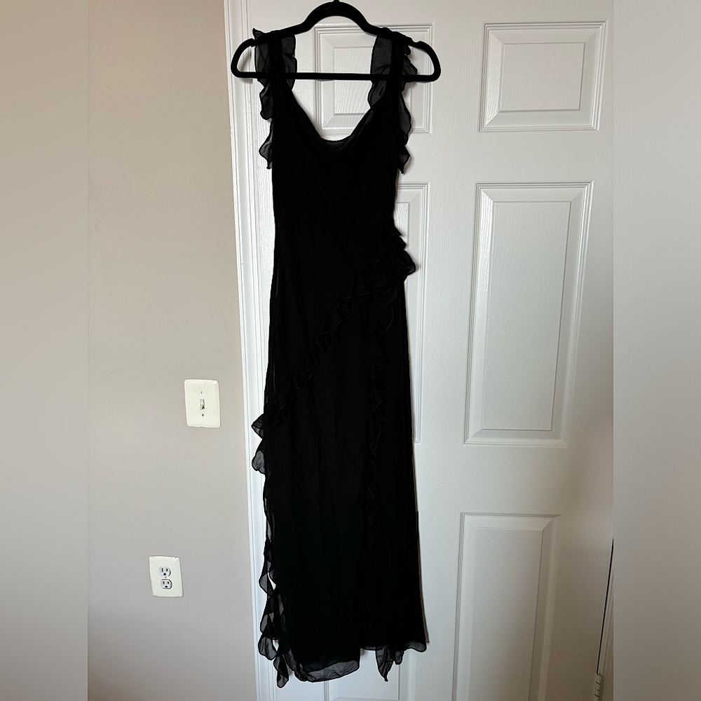 Black Ruffled Gown With Slit (Never Worn! With Tags!)